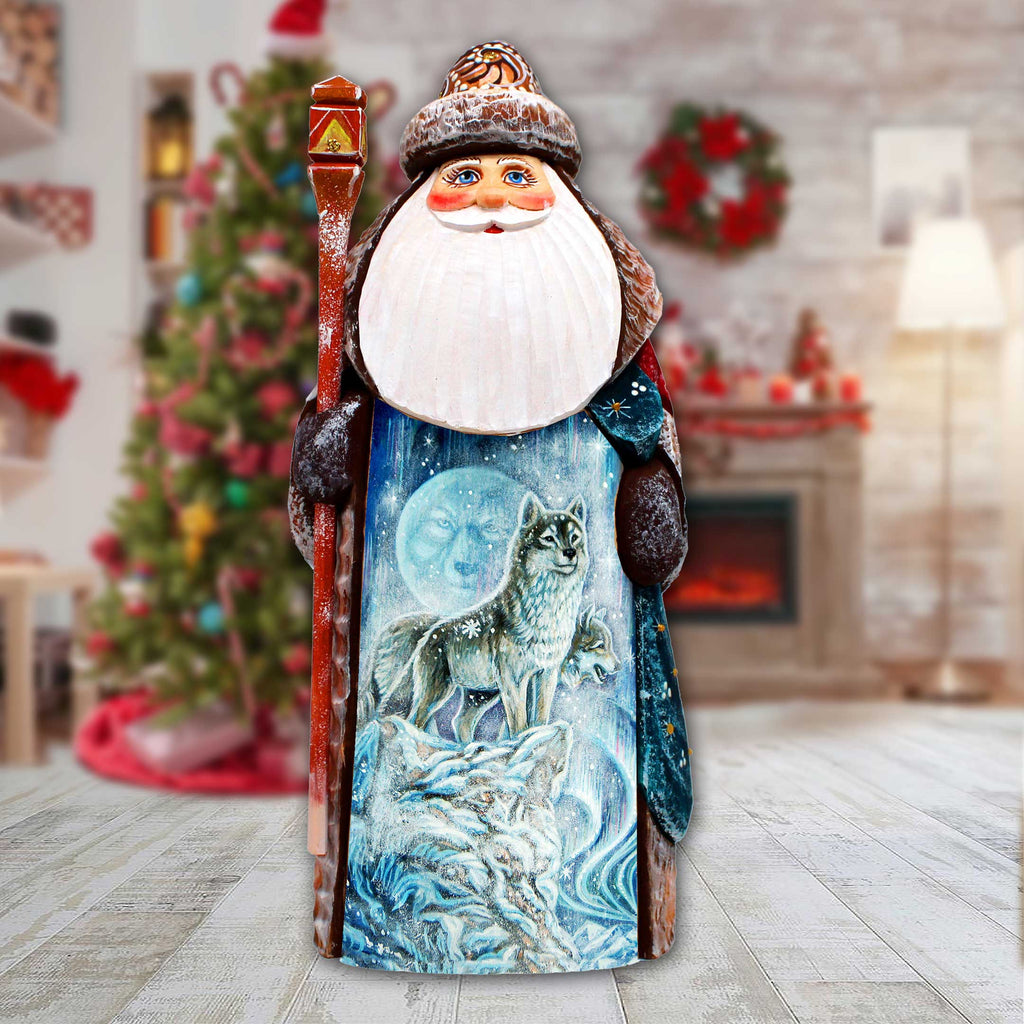 Winter Wolves Santa Hand-Painted WOODCARVED Masterpiece Figurine by G. DeBrekht - Christmas Decor - 8201020