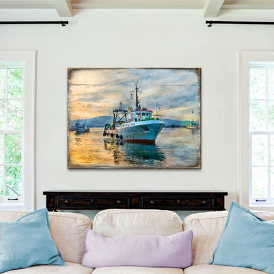 Fishing Boat Wood Wooden Coastal Wall Art by Nature Wonders - Coastal Sea-Life Decor - 95235B