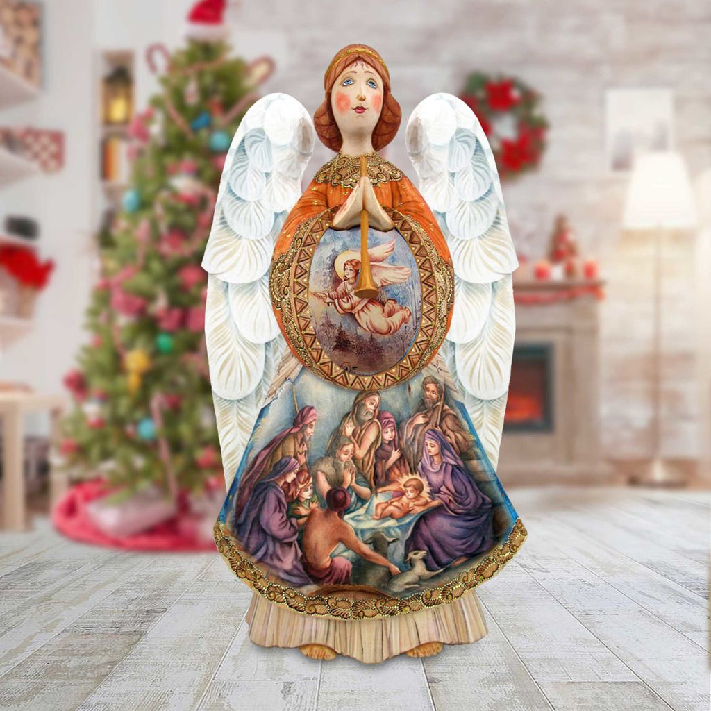 Nativity Angel Santa Hand-Painted WOODCARVED Masterpiece by G. DeBrekht - Nativity Holiday Decor - 251732