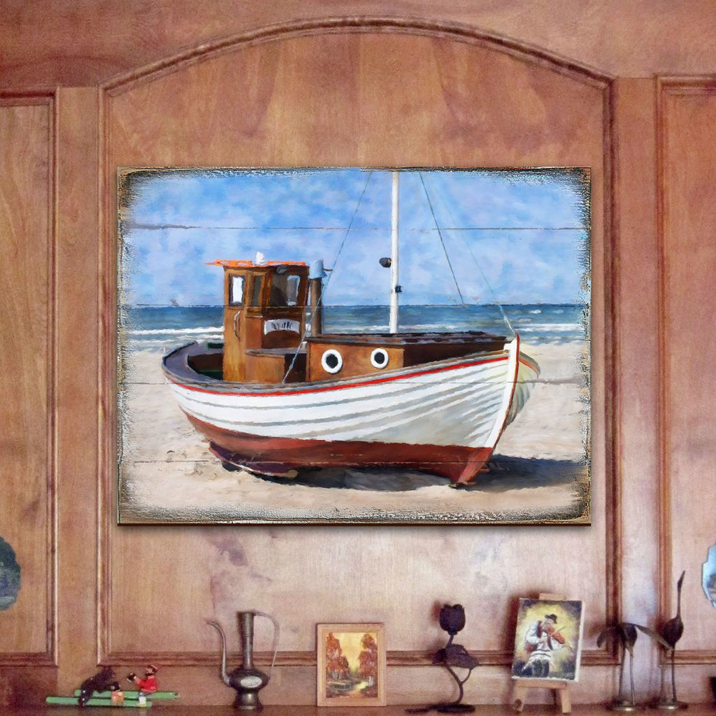 Soundview Beached Boat Wooden Coastal Wall Art by Nature Wonders - Coastal Sea-Life Decor - 95321B
