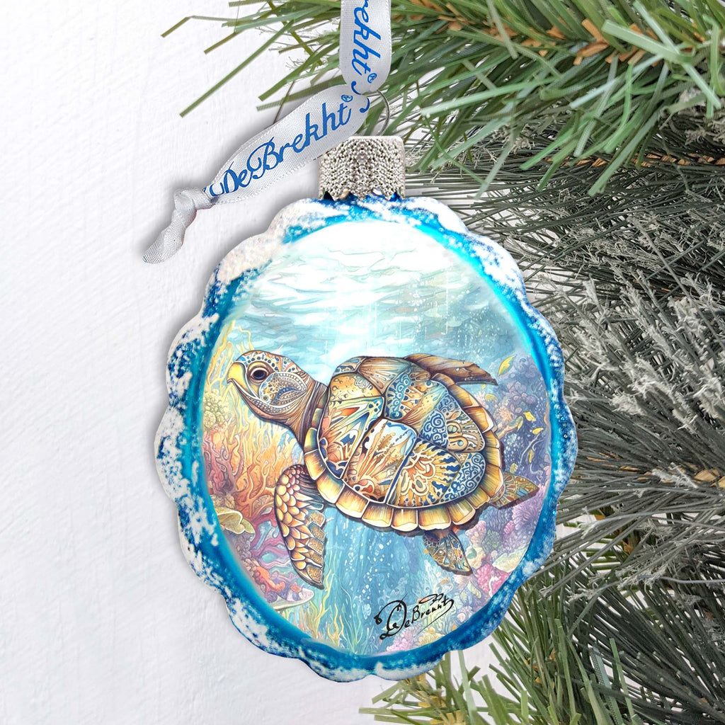Glass Christmas Ornaments - Turtle Keepsake Glass Ornaments by G. Debrekht - Coastal Holiday Decor - 777396