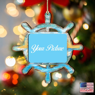 Captains Wheel Coastal Picture Frame Ornaments - Ornament for Photo - Coastal Holiday Decor - 8198536PF