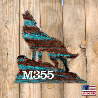 Wolf Log Cabin Wooden Personalized House Number Sign by G. Debrekht - Nature Wildlife Decor - Handcrafted Wooden Handcrafted Wooden Handcrafted Wooden Handcrafted Wooden Address Sign - MA98227