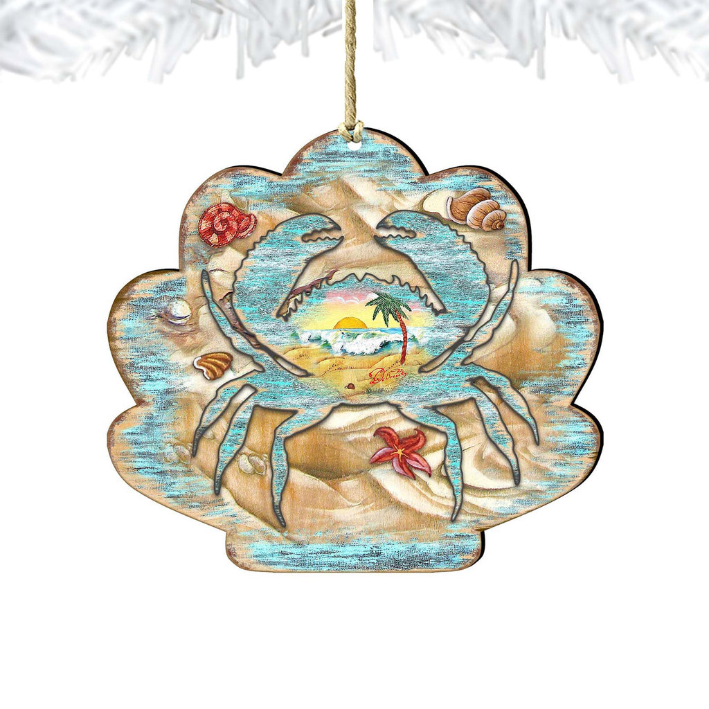 Seashell Crab Wooden Ornaments - Tree Ornament by G. DeBrekht - Coastal Holiday Decor - 8198549-2