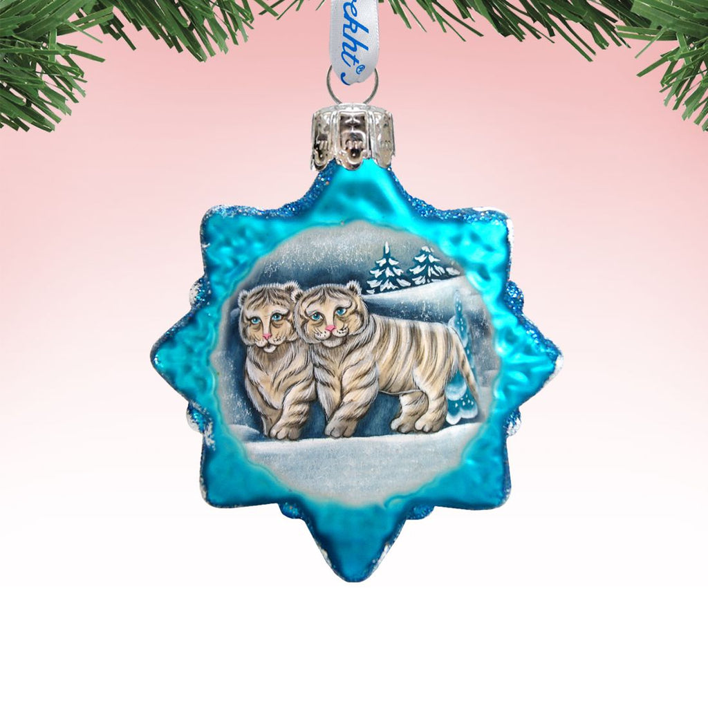 Santa White Tiger Cubs Mercury Glass Ornament by G. DeBrekht - Wildlife Holiday Decor - 771017