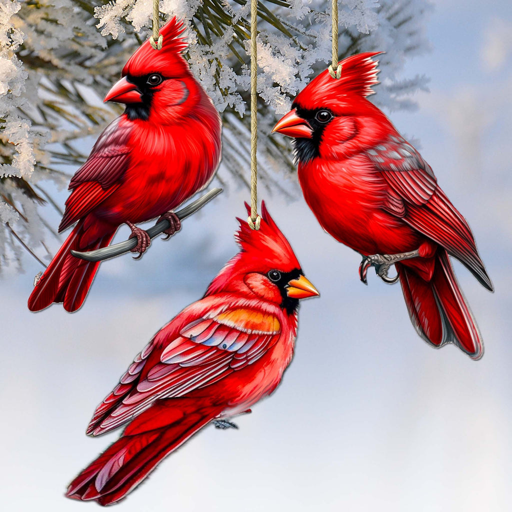 Cardinals Decorative Eco Wood Ornaments Set of 3 by G. Debrekht - Nature Wildlife Decor - 8091000-S3