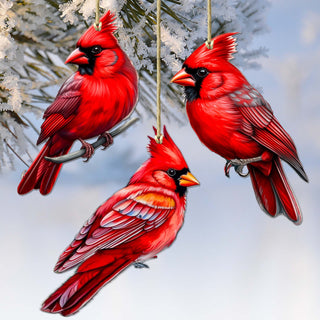 Cardinals Decorative Eco Wood Ornaments Set of 3 by G. Debrekht - Nature Wildlife Decor - 8091000-S3