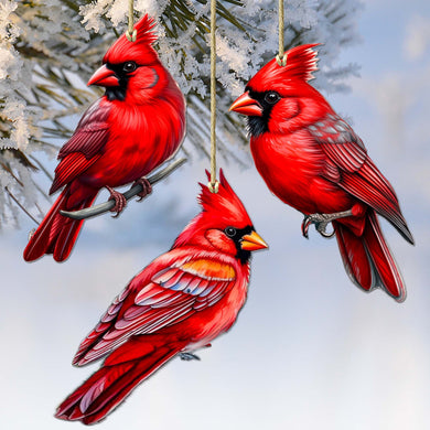 Cardinals Decorative Eco Wood Ornaments Set of 3 by G. Debrekht - Nature Wildlife Decor - 8091000-S3