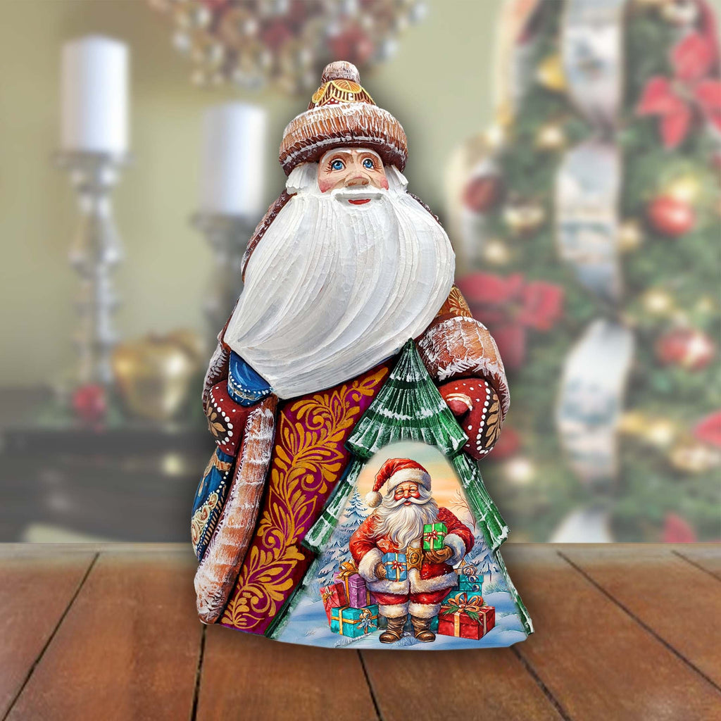 Santa with gifts Santa Hand-Painted WOODCARVED Figurine by G. DeBrekht - Christmas Santa Snowman Decor - 8208014