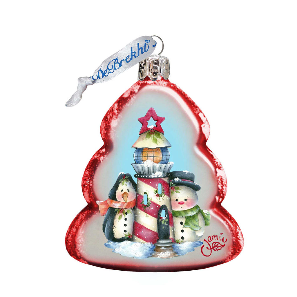 Lighthouse Penguin & Snowman Mercury Glass Ornament by Jamie Mills-Price - Christmas Santa Snowman Decor - 778203-7508