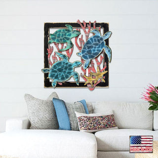 Sea Turtle Family Wooden Wall Decor by G. DeBrekht - Coastal Sea-Life Decor - G98518S3