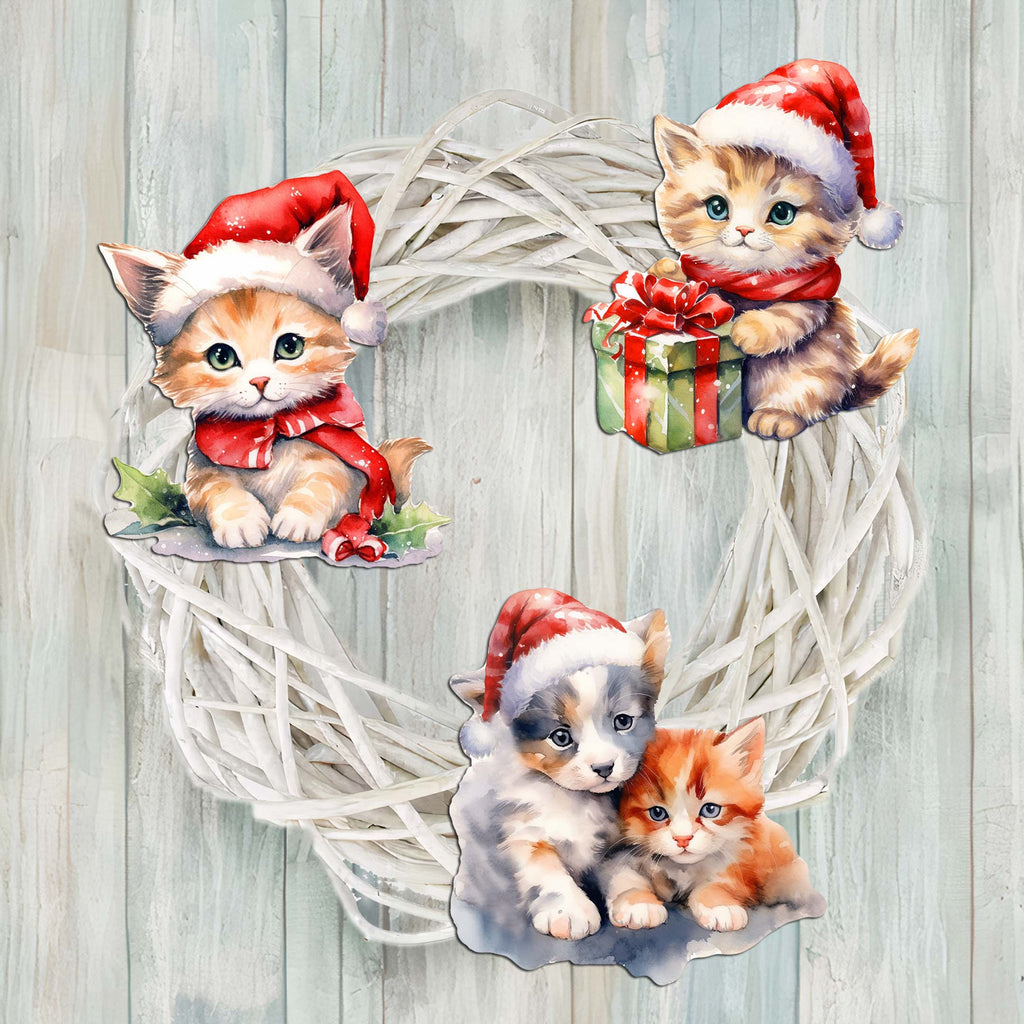 Christmas Cats Clip-On Eco Wood Decorative Ornaments Set of 3 by G. Debrekht - Christmas Decor - 8091016C-S3