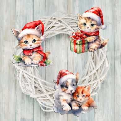 Christmas Cats Clip-On Eco Wood Decorative Ornaments Set of 3 by G. Debrekht - Christmas Decor - 8091016C-S3