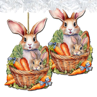 Easter Bunnies with Carrots Wooden Ornaments by G. DeBrekht Easter Spring Decor - 8652773
