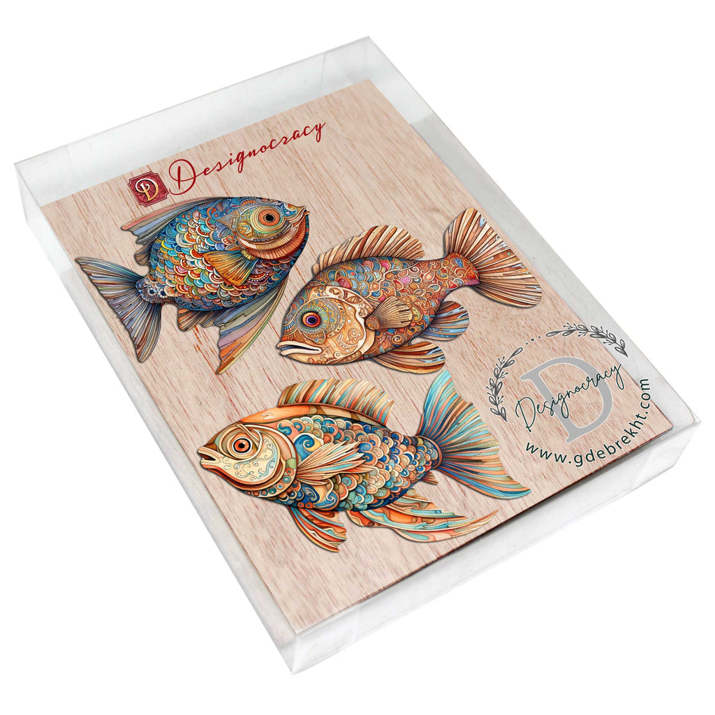Coastal Fish Decorative Eco Wood Ornaments Set of 3 by G. Debrekht - Coastal Decor - 8091034-S3