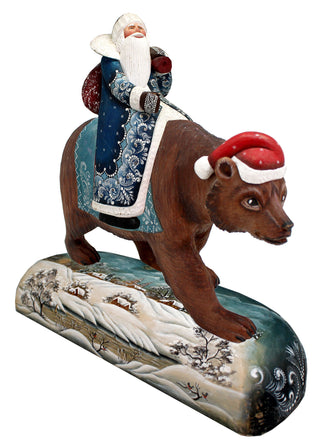 Santa on the Grizzly Polar Bear WOODCARVED Hand Painted Handpainted Figurine 11