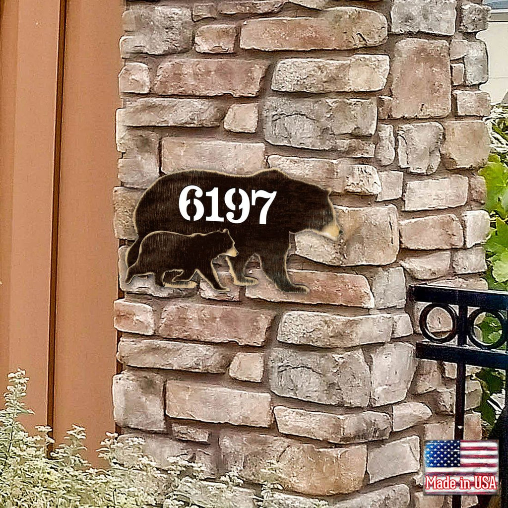 Bear Family Log Wooden Personalized House Number Sign - Nature Wildlife Decor - Handcrafted Wooden Address Sign - MA982143