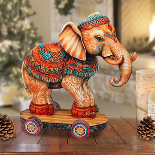 Enchanting Elephant on Wheels Limited Edition Wooden Figurine by G. Debrekht - Christmas Centerpiece Decor - 89309