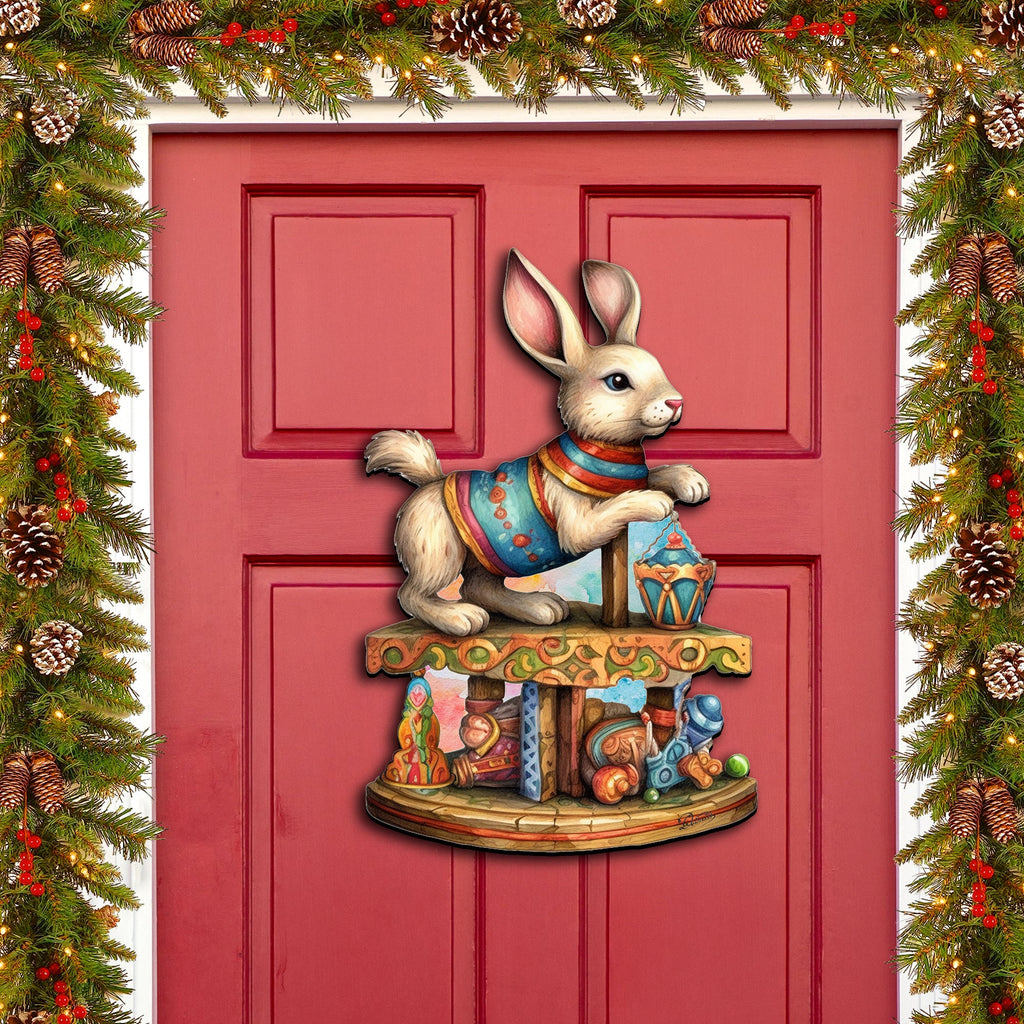 Carousel Bunny with Toys Holiday Door Decor by G. Debrekht - Christmas Decor - 8611086H