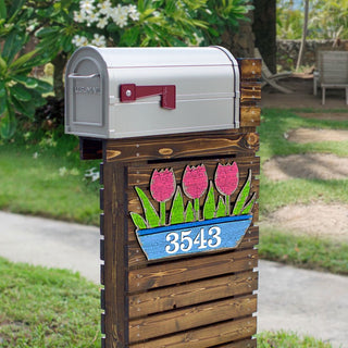 Tulips Pot Floral Personalized House Number Sign by G. Debrekht - Easter Spring Decor - Handcrafted Wooden Handcrafted Wooden Handcrafted Wooden Address Sign - MA989804
