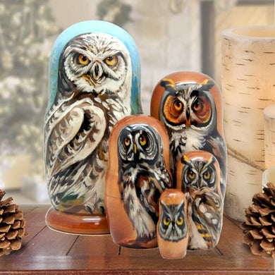 Forest Owls Wisdom Matreshka Nesting Hand-Painted Doll Set of 3 by G. DeBrekht - Wildlife Holiday Decor - 150011