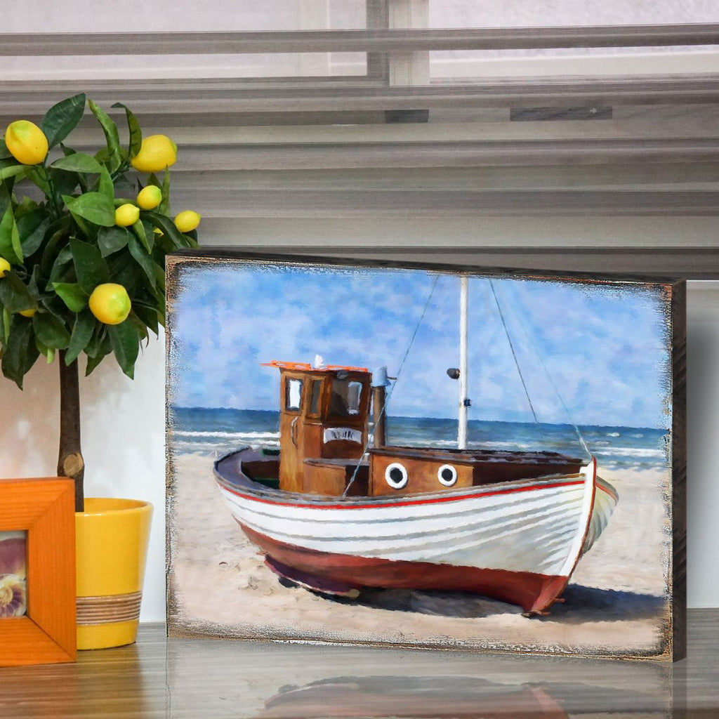 Soundview Beached Boat Wooden Coastal Wall Art by Nature Wonders - Coastal Sea-Life Decor - 95321B