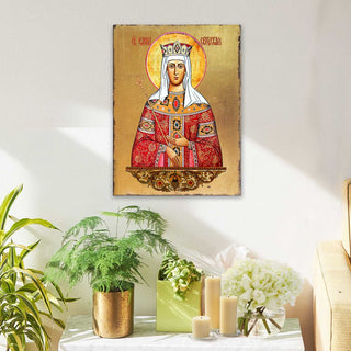 Saint Elena Wooden Gold Plated Religious Orthodox Sacred Icon - Inspirational Icon Decor - 85061
