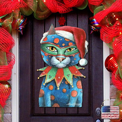 Mardi Gras Santa Cat Holiday Door Decor by Laura Seeley - Pets Dog and Cats Decor - 8512057H