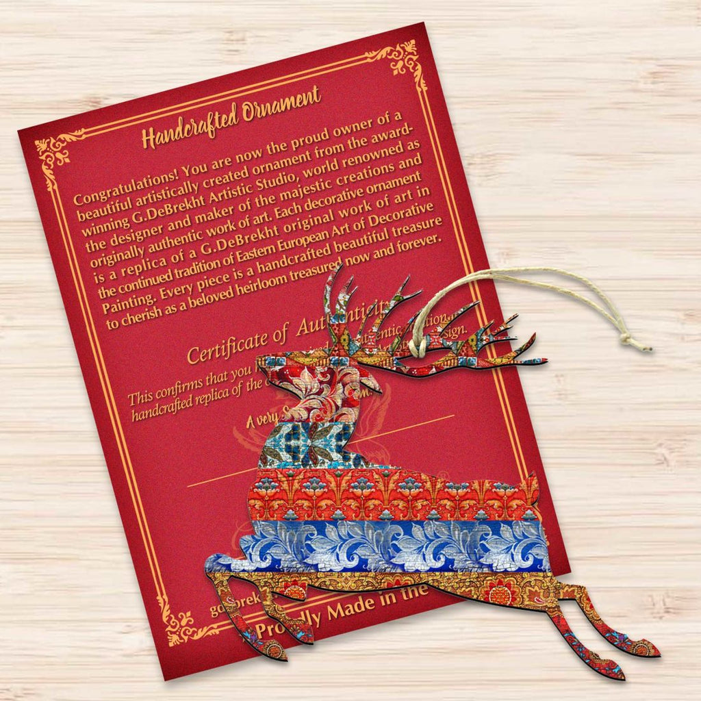 Country Quilted Reindeer Wooden Ornaments by G. DeBrekht - Wildlife Holiday Decor - 8198211-4