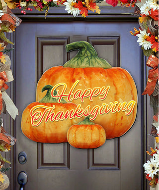 Happy Thanksgiving Pumpkins Halloween Door Decor by G. DeBrekht - Thanksgiving Halloween Decor - 8158414-2GH