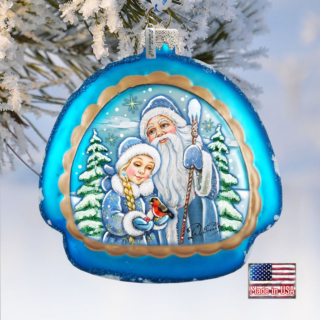 Limited Edition Frosted Story Rainbow Glass Ornament by G. DeBrekht - Christmas Santa Snowman Decor - 756-007