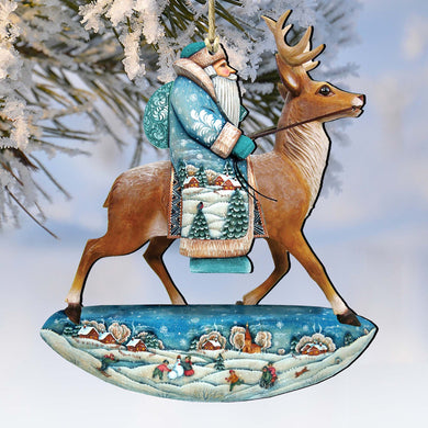 Reindeer Ride Santa Wooden Ornaments by G. DeBrekht - Christmas Santa Snowman Decor - 8151123