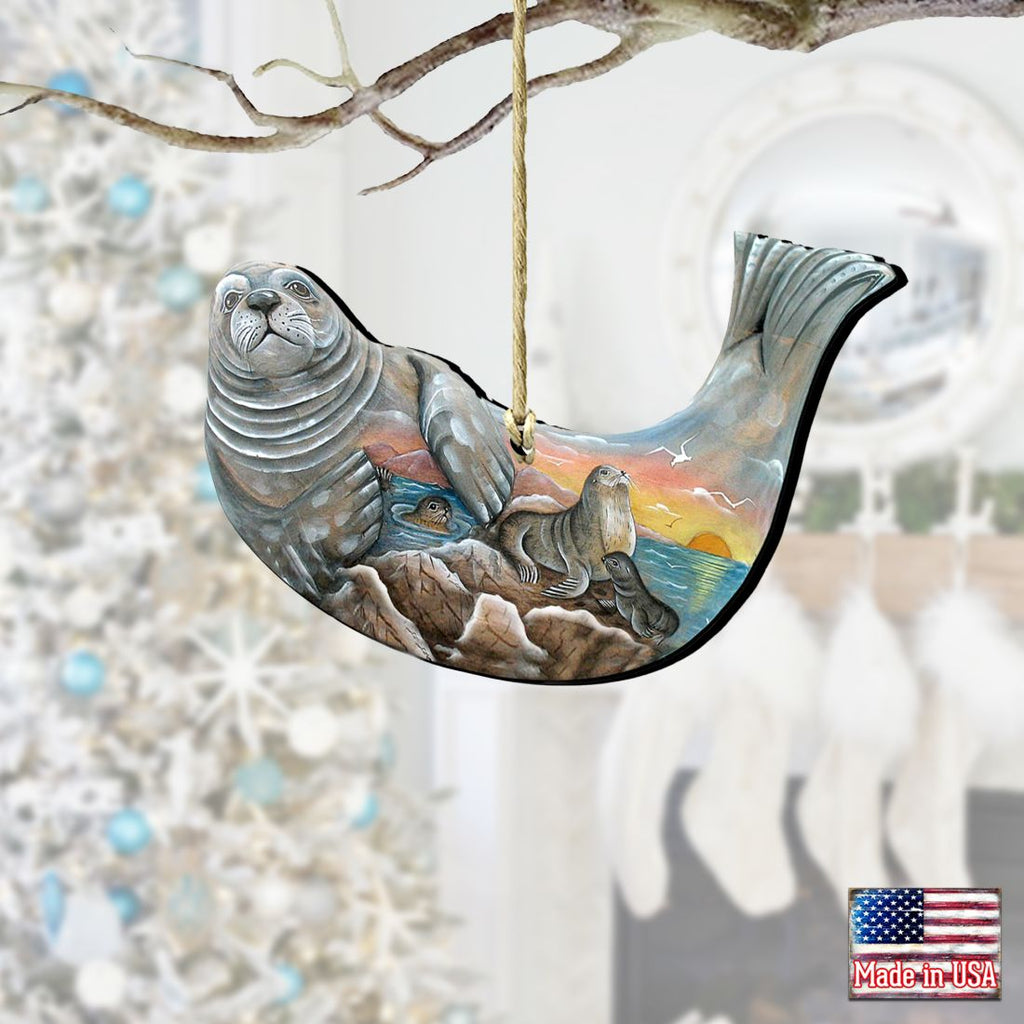 Seal Wooden Ornaments by G. DeBrekht - Coastal Holiday Decor - 8158914