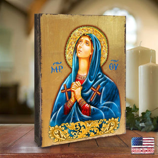 Mother of God Wooden Gold Plated Religious Christian Sacred Icon - Inspirational Icon Decor - 85014