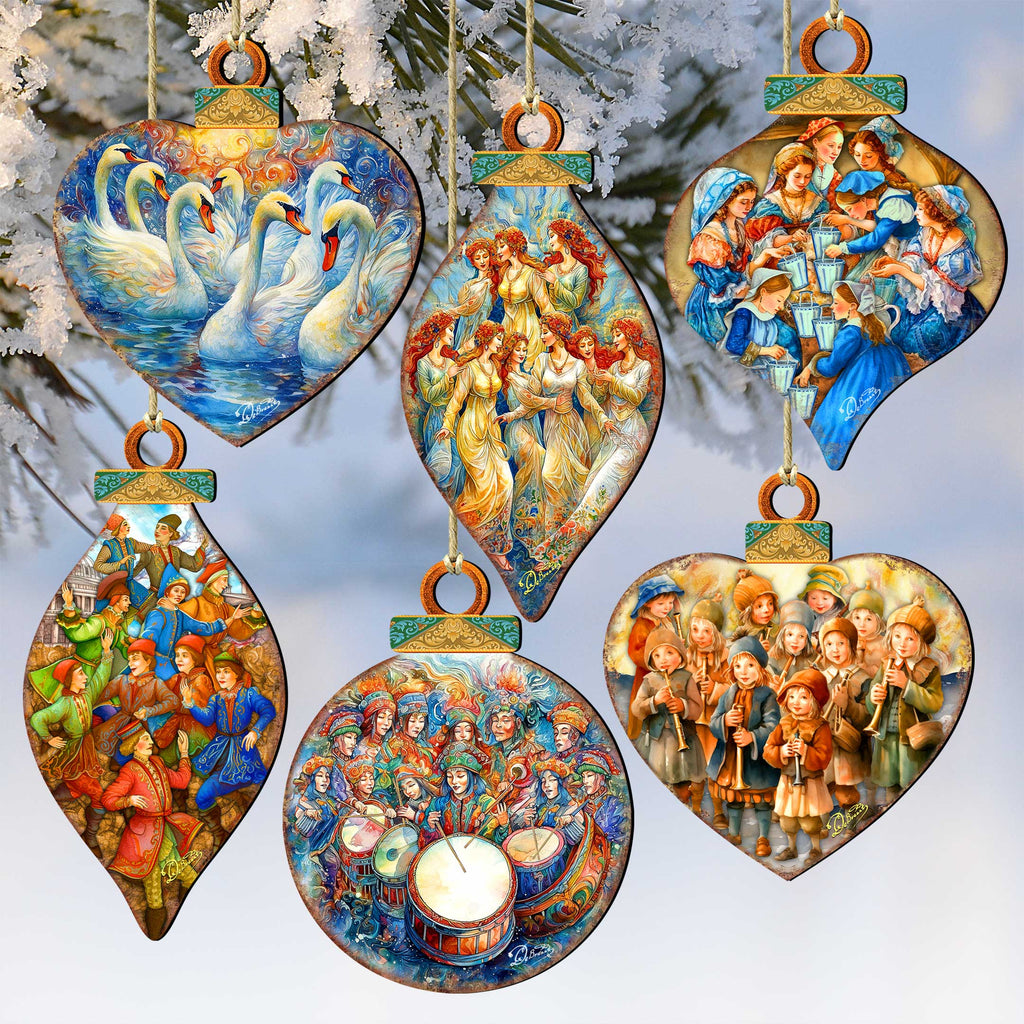 Twelve Days of Christmas Eco Wood Ornaments Set of 12 by G. DeBrekht - Christmas Decor 12 Days of Christmas - 8610102-S12
