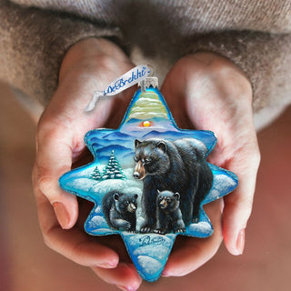 Black Bears Story North Star Glass Ornament by G. DeBrekht - Wildlife Holiday Decor - 755-090