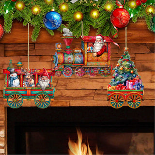 Santa's Train Wooden Ornaments Set of 3 by G. Debrekht - Christmas Decor - 8100199S3