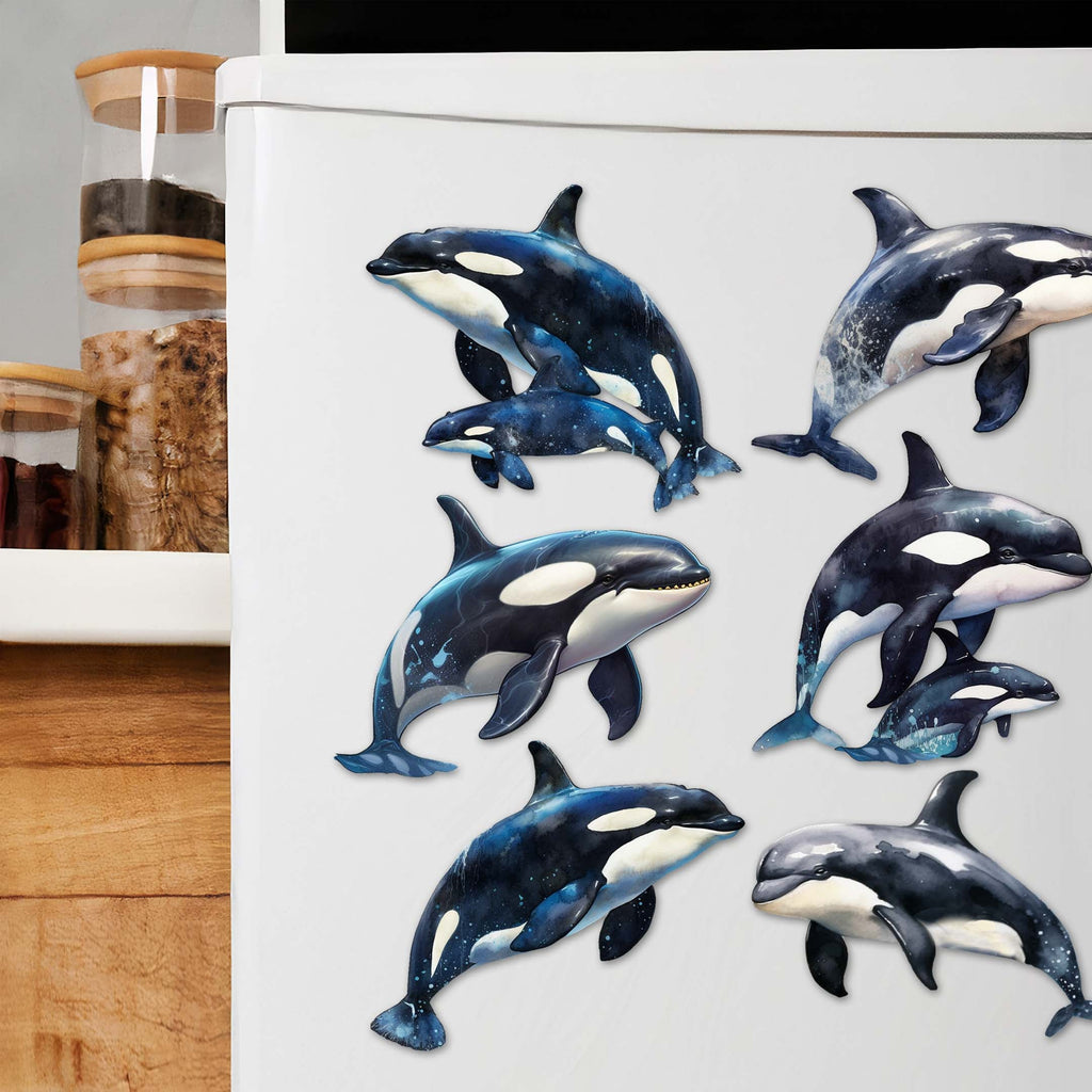 Majestic Orcas Decorative Eco Wood Magnets Set of 6 by G. Debrekht - Wildlife Coastal Decor - 8090102G-S6
