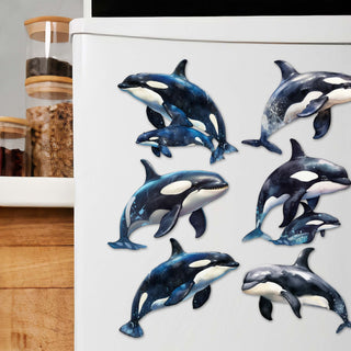 Majestic Orcas Decorative Eco Wood Magnets Set of 6 by G. Debrekht - Wildlife Coastal Decor - 8090102G-S6