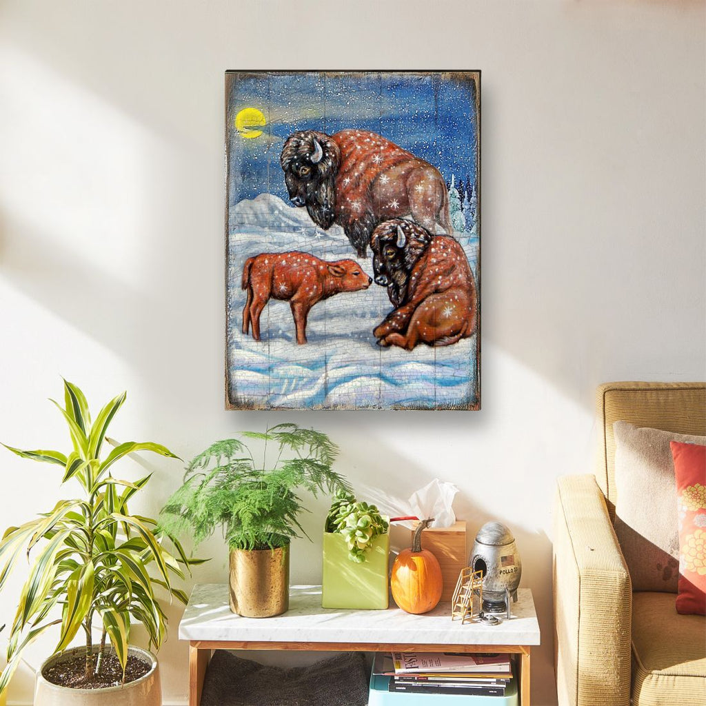 Buffalos Art Wooden Wall Art by Nature Wonders - Nature Wildlife Decor - 95217B