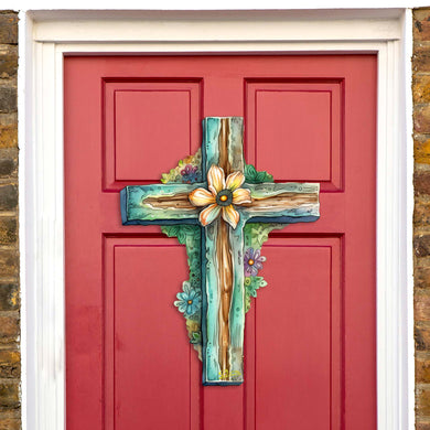Teal Cross Holiday Door Decor by G. Debrekht - Easter Spring Decor - 8688164H