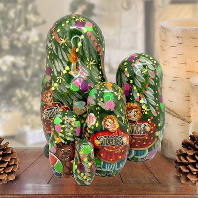 Christmas Tree Santa Matreshka Nesting Hand-Painted Doll Set of 5 by G. DeBrekht - Christmas Decor - 110092