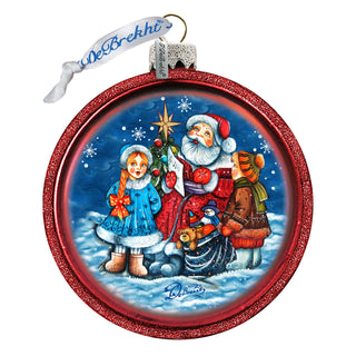One-of-a-Kind Village Celebration Ball Glass Ornament by G. DeBrekht - Christmas Santa Snowman Decor - 73569C