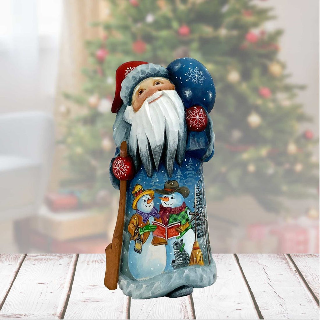 Snowman Santa Little Helpers Hand-Painted WOODCARVED Figurine by G. DeBrekht - Christmas Santa Snowman Decor - 821508-7