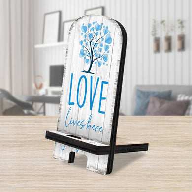 Love Lives Here Cell Phone Stand Family Decor Wood Mobile Tablet Holder Charging Station Organizer - 892062