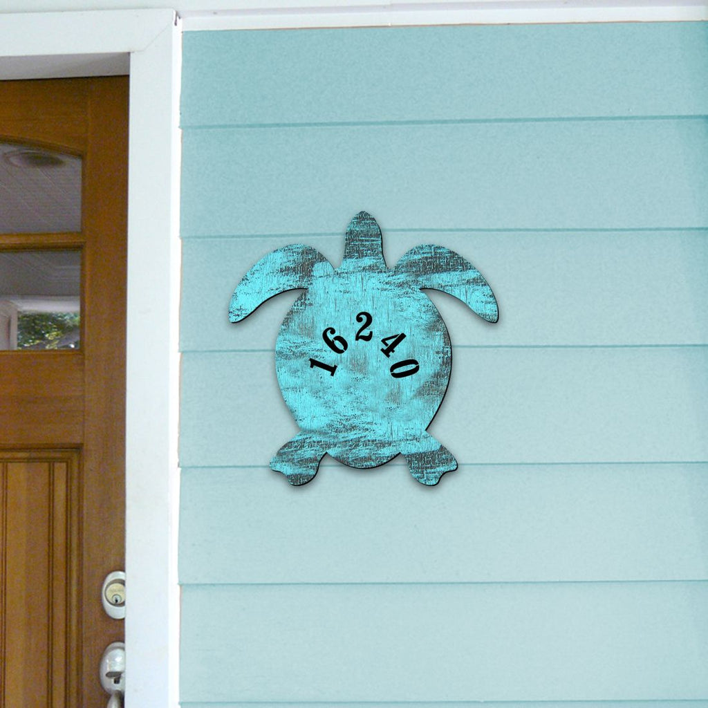 Turtle Coastal Wooden Personalized House Number Sign by G. Debrekht - Coastal Sea-Life Decor - Handcrafted Wooden Handcrafted Wooden Handcrafted Wooden Address Sign - MA985182