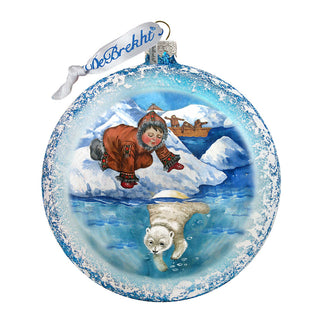 Alaska Boy Polar Bear Glass Ornament by G. DeBrekht - Wildlife Holiday Decor - 744-035