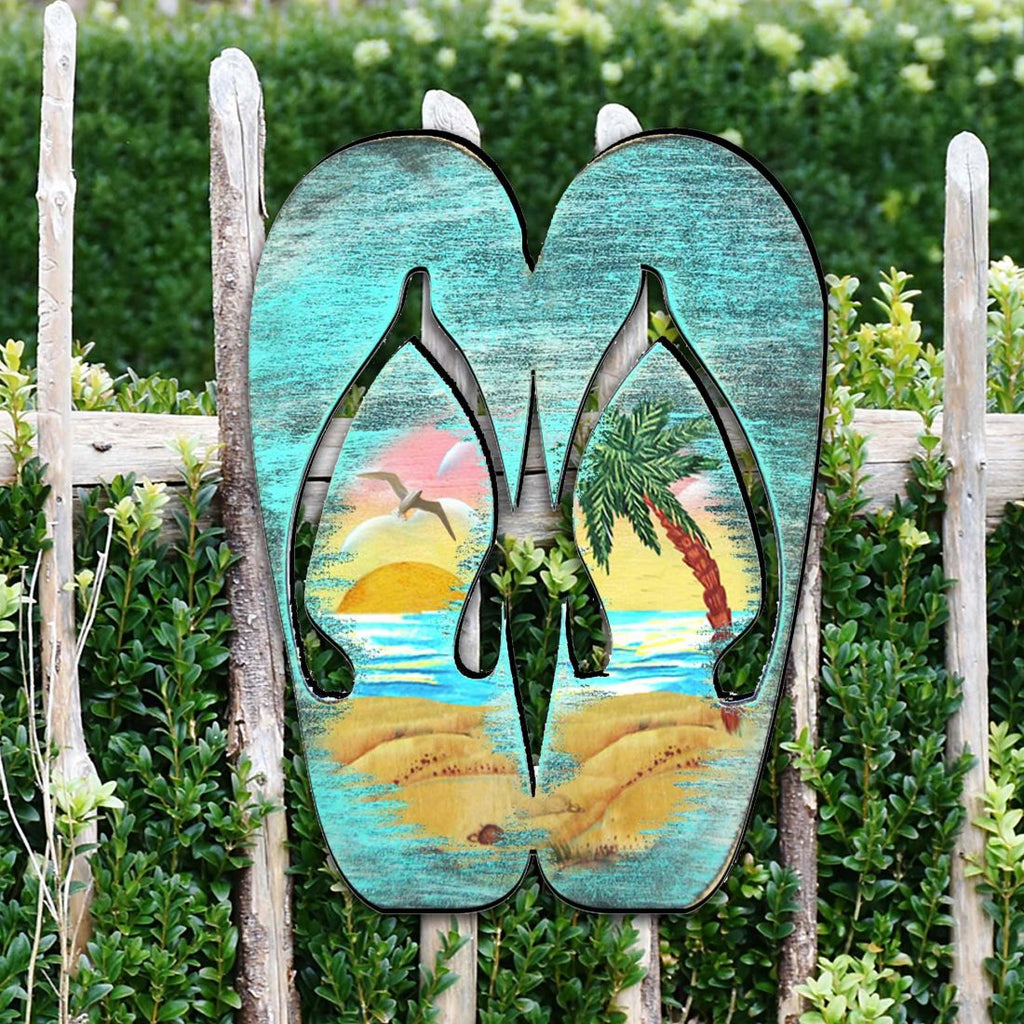 Rustic Flip Flops Coastal Outdoor Decor Large Ornament by G. DeBrekht - Coastal Holiday Decor - 8198523M