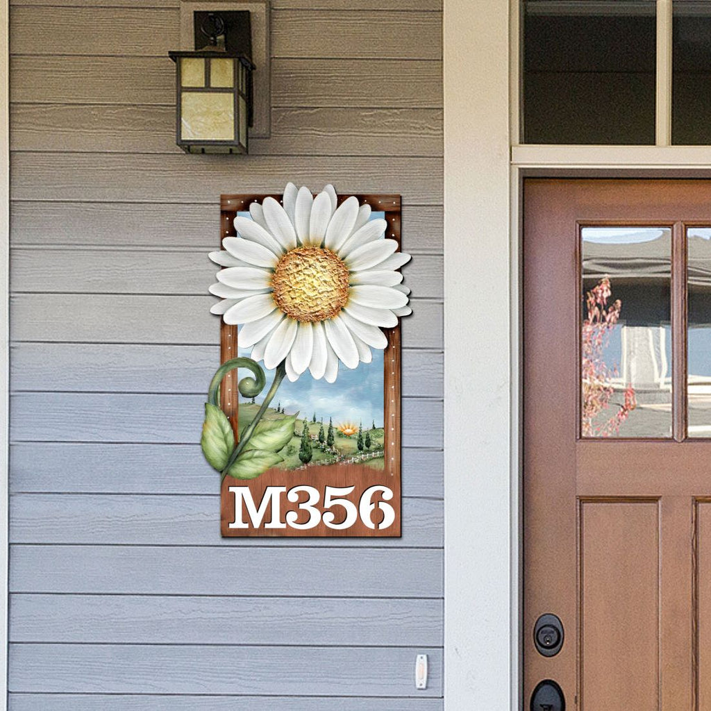 Daisy Wooden Custom House Number Sign by Jamie Mills-Price - Easter Spring Decor - Handcrafted Wooden Handcrafted Wooden Address Sign - MA8457704-MPP