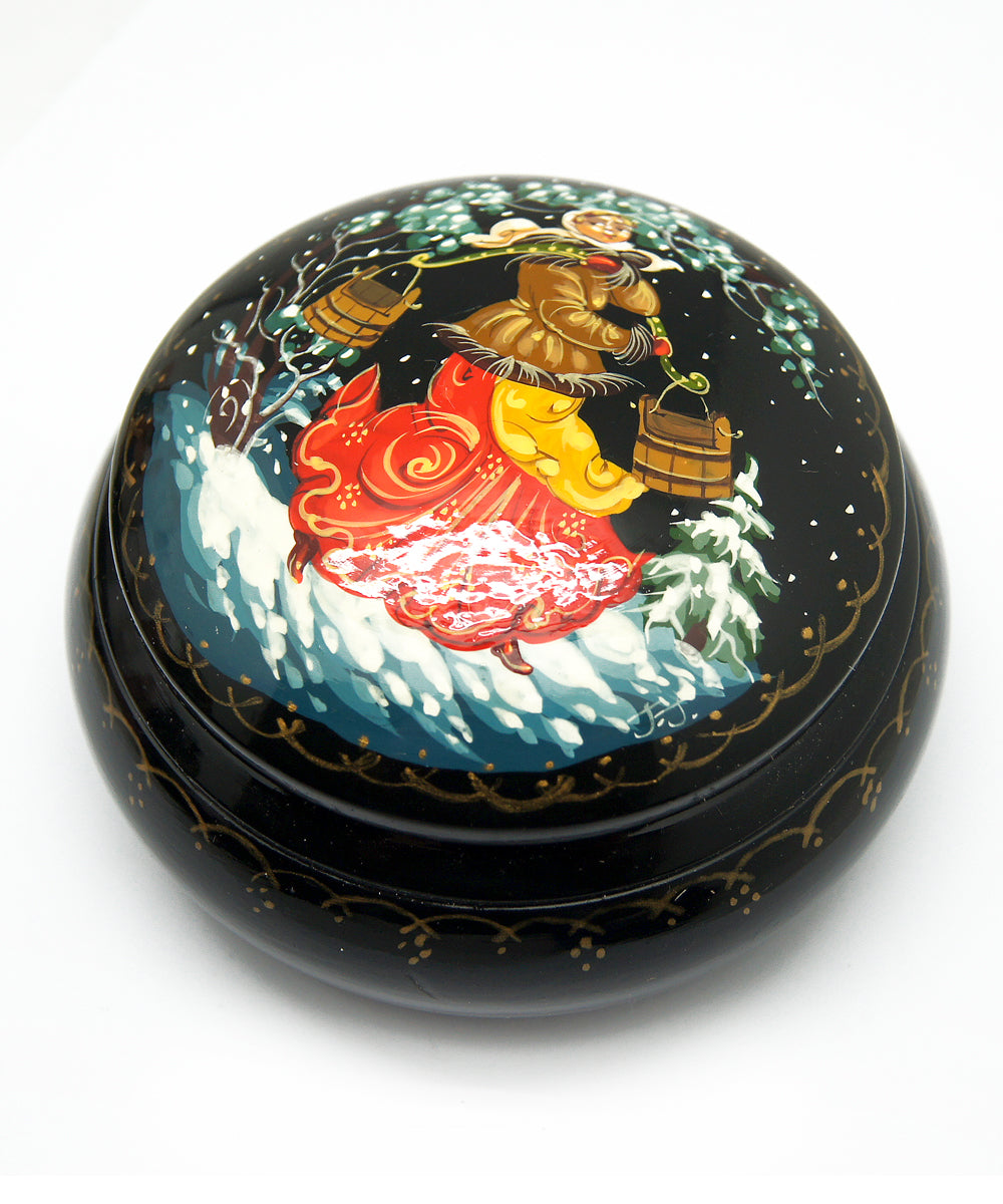 One-of-a-Kind Fairy Tale Hand-Carved and Hand-Painted Lacquer Box by G. Debrekht Unique Handmade Gift